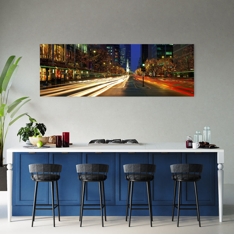 Blurred Motion Cars Michigan Avenue Christmas Lights Chicago Illinois USA by Mark Segal - Wrapped Canvas Panoramic Print