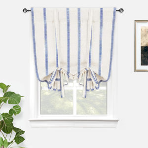 Waddah Farmhouse Double Layer Linen Blackout Tie Up Curtains Thermal Insulated Vertical Striped Fully Lined Balloon Roman Shade Bathroom Window Adjustable Rod Pocket