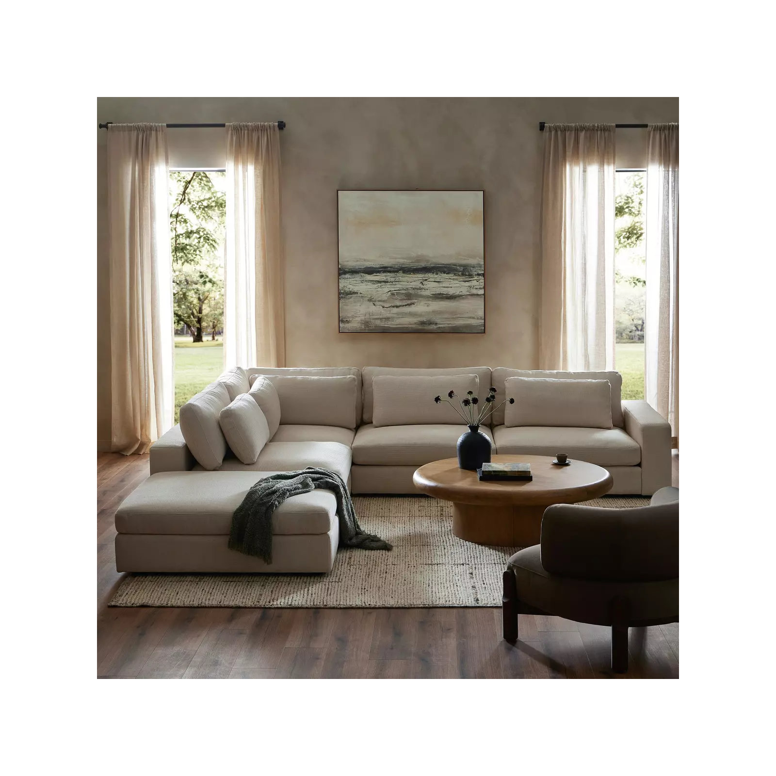 Bridgette 5 - Piece Upholstered Modular Sectional, Clairmont Ivory Textured Chenille, Left Arm Facing