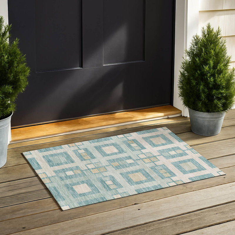 Machine Washable Indoor/Outdoor Chantille ACN2889 Geometric Rug, Teal, 2'6" x 3'10"