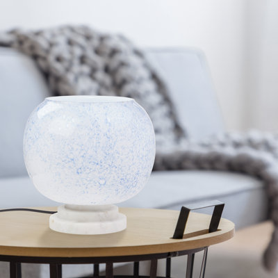 13"H Nautical White/Blue Globe Shade Stacked Base Accent Lamp