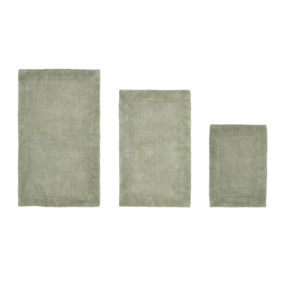 Ensemble de tapis pour salle de bain réversible 100% coton 2370 g / m² Merkel - ultra doux, très absorbant, lavable à la machine, certifié OEKO-TEX, idéal pour la douche, la baignoire et le meuble-lavabo, sauge foncé