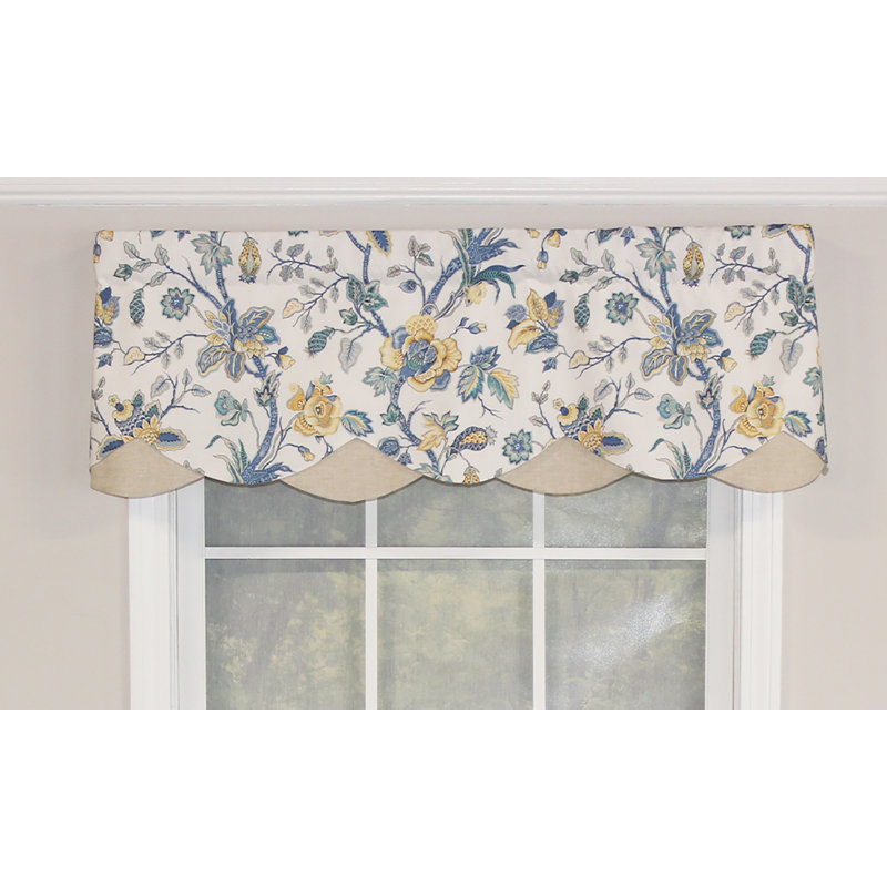 Cotton Blend Floral Scalloped Window Valance, Natural