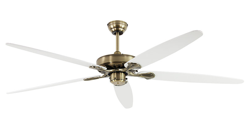 Boutwell 180cm Ceiling Fan, Antique Brass with Lacquered White and Light Grey