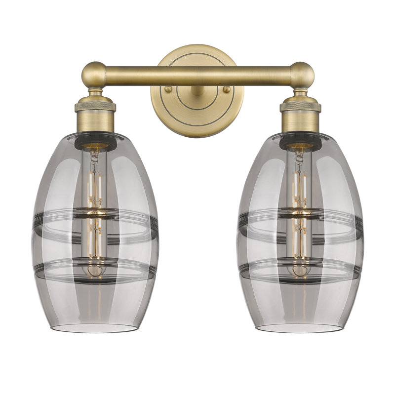 Éclairage pour meuble-lavabo à 2 lumières Kusham, Gris fumée clair, Laiton brossé