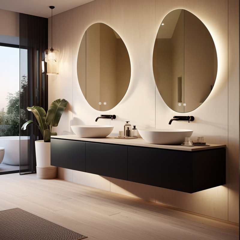 Dibbrun Frameless Lighted Bathroom Mirror, 24" x 32", Asymmetrical