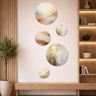 Minimal Gold And Beige Abstract River I - Northern Lights 5 Piece Metal Wall Art Set