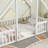 Twin Wood House-Shaped Floor Bed With Fence, Guardrails-816574347-816574348