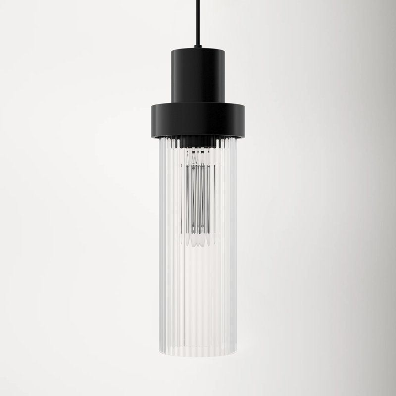 Matte Black Ribbed Glass Single Pendant Light