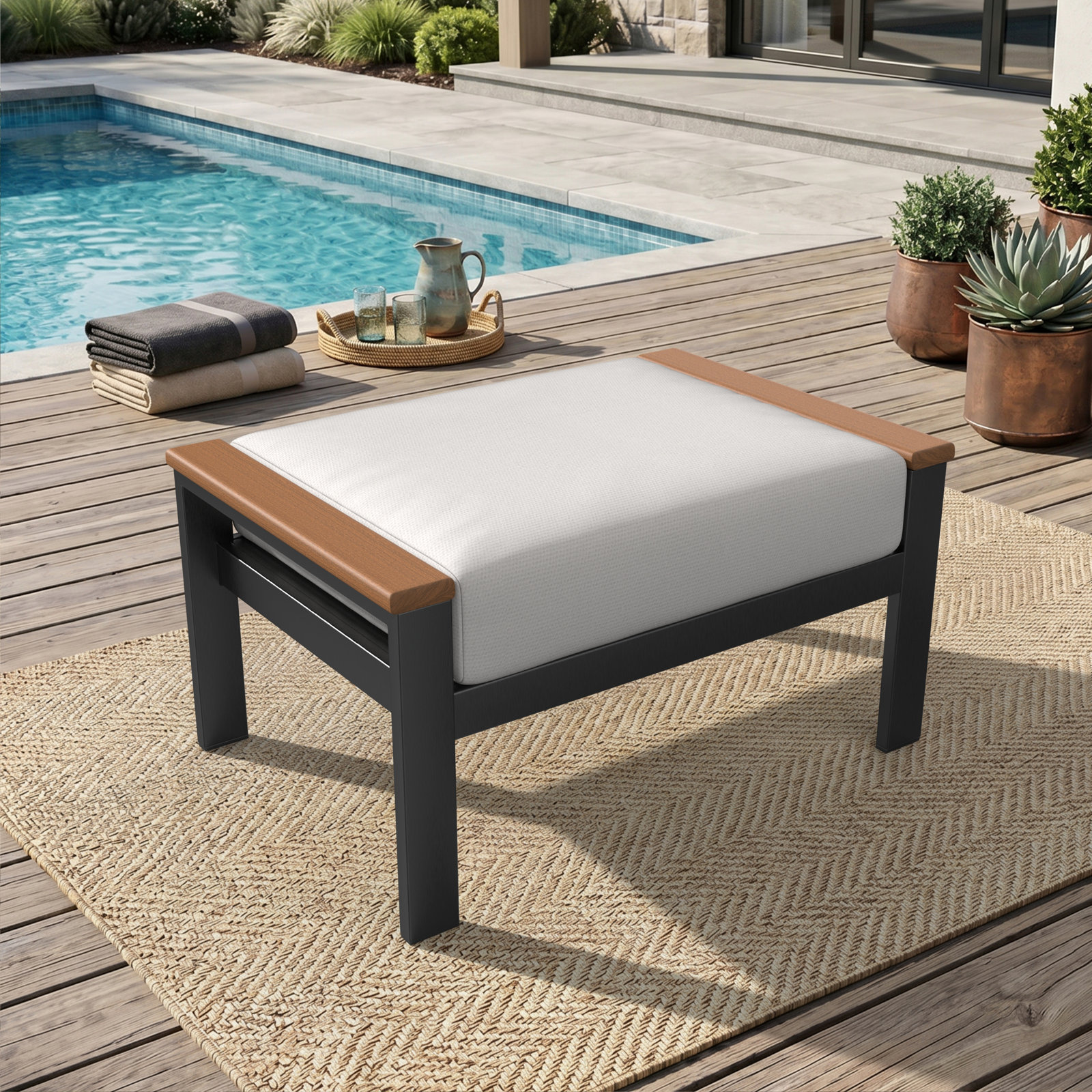 Townsend Sunbrella® Patio Ottoman, Sunbrella Canvas Natural, Yes, Brown