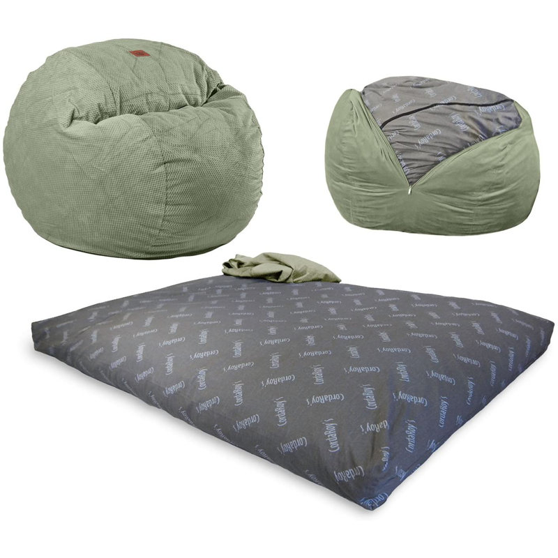 Moss Green Chenille Full Convertible Bean Bag Chair