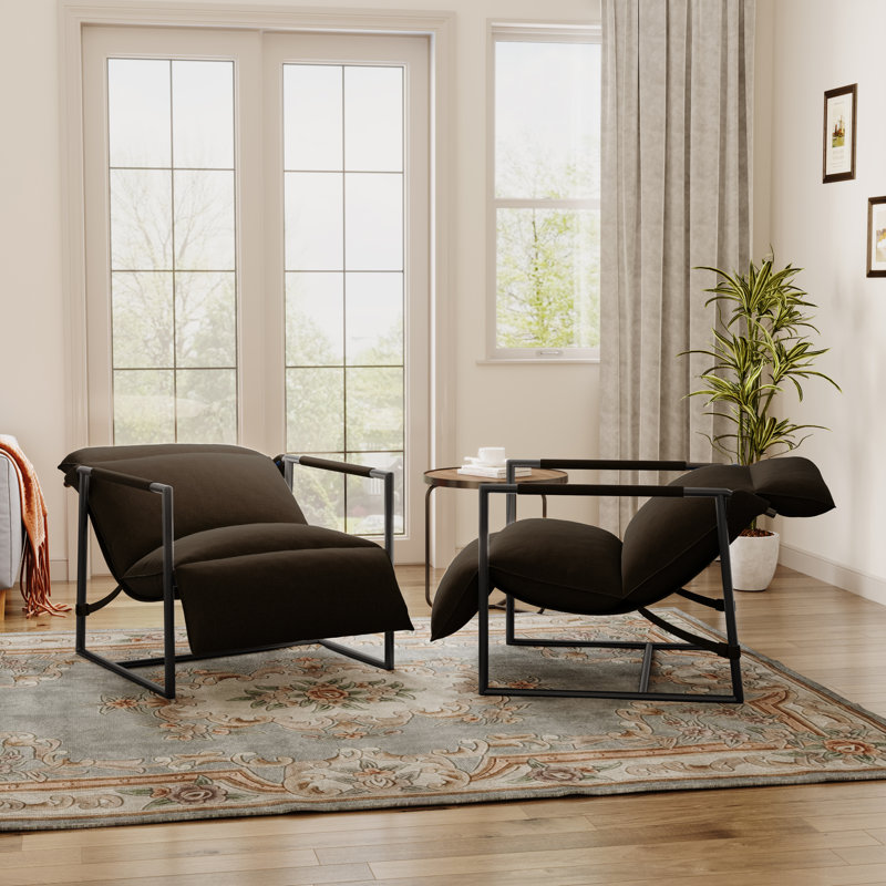 Chaise d'appoint rembourrée avec cadre en métal et mélange de polyester brun, Brown Polyester Blend/Fabric