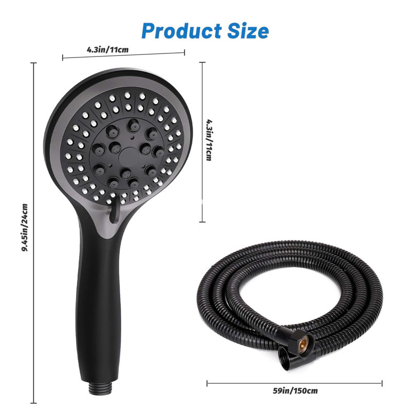 Handheld Shower Head, Matte Black/Grey