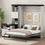 Lit escamotable double avec bureau, tablettes et armoires de rangement, noir et blanc
