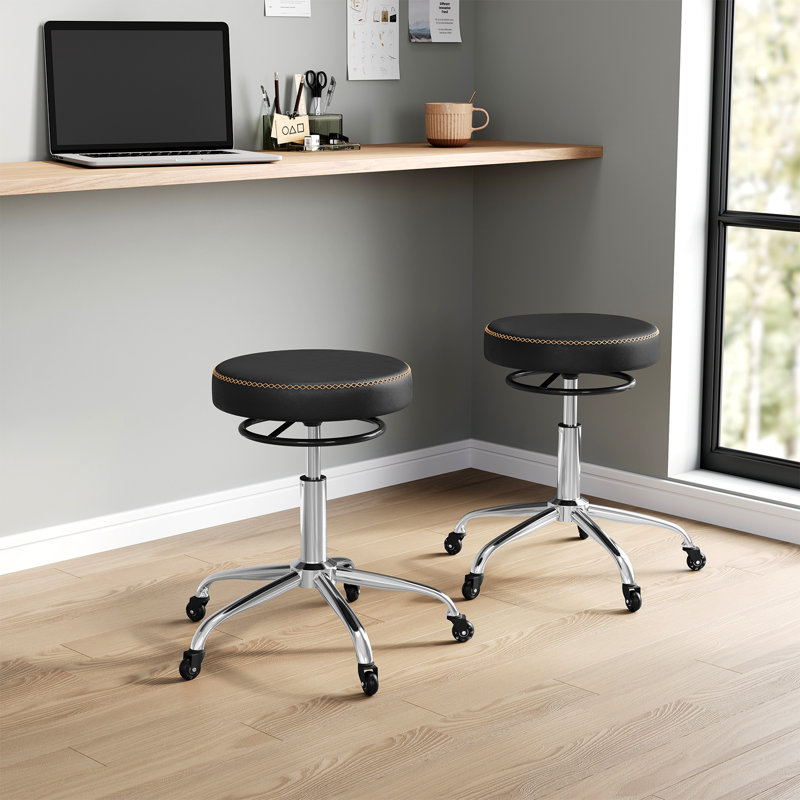 Adjustable Height Industrial Stool, Black Faux Leather