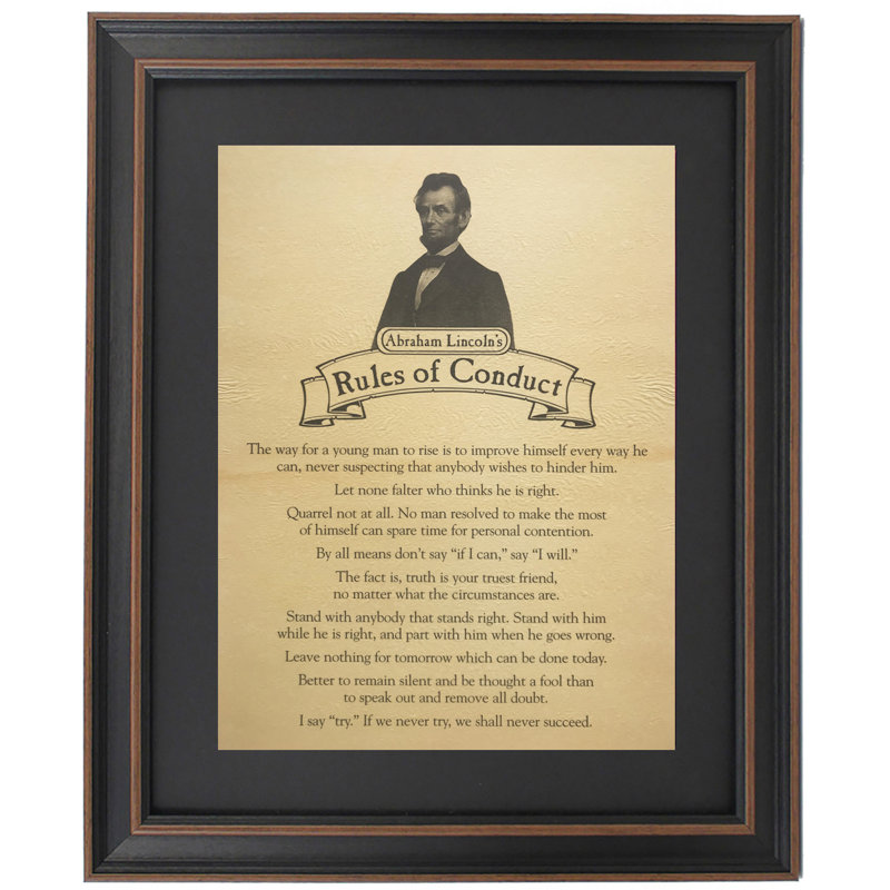 Les règles de conduite d'Ab Abraham Lincoln | Reproduction d'art textuel encadrée sur parchemin antique
