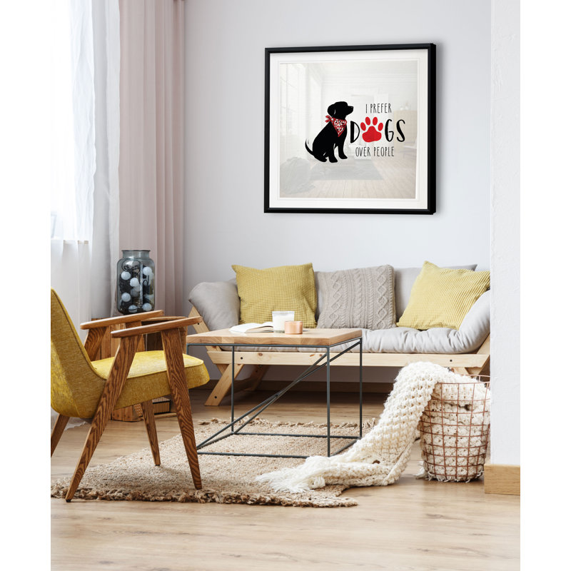 « i préférer les chiens », reproduction d’impression sur toile, H 17,5 po x l 17,5 po x P 1,5 po, Cadre plastique noir