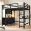 Lit mezzanine double avec bureau, tiroirs, lampe à DEL et port USB, couleur noire