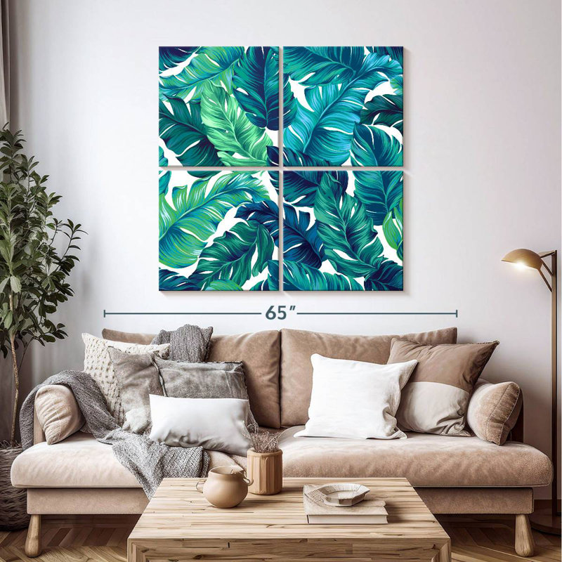 Harnek Turquoise Tropical Leaves, 45" H x 45" W