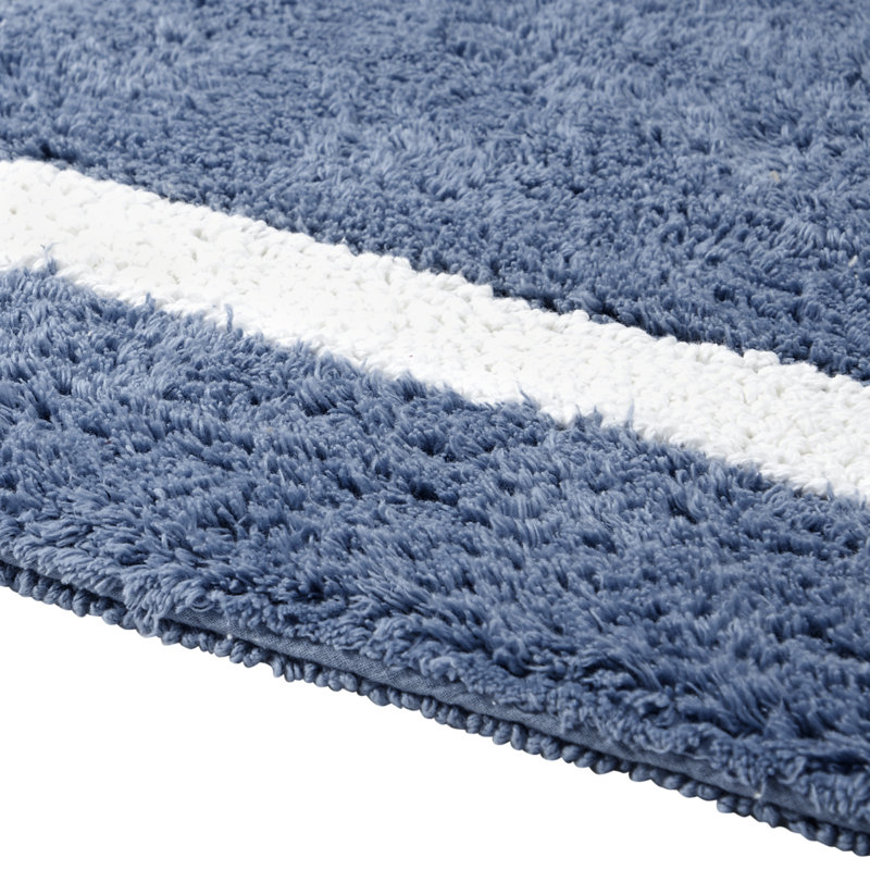 Tapis pour salle de bain Widman, Bleu foncé/blanc, Contour 20 po x 20 po