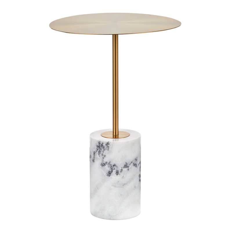 Table de bout à piédestal Pursley, Marbre blanc, Or