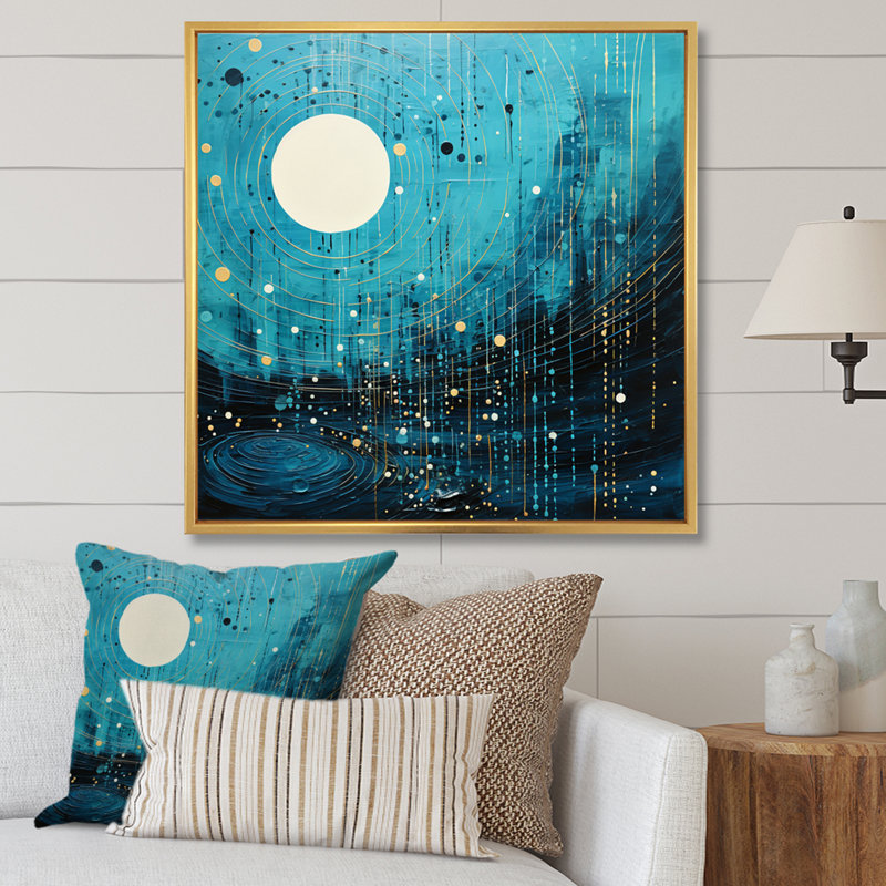 Bleu minimalisme horizon II - impression, Cadre flottant doré, H 30 po x l 30 po x P 1 po