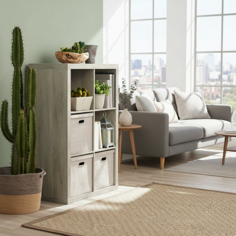 Étagère de rangement à six compartiments grande capacité, gris rétro texturé, Gris