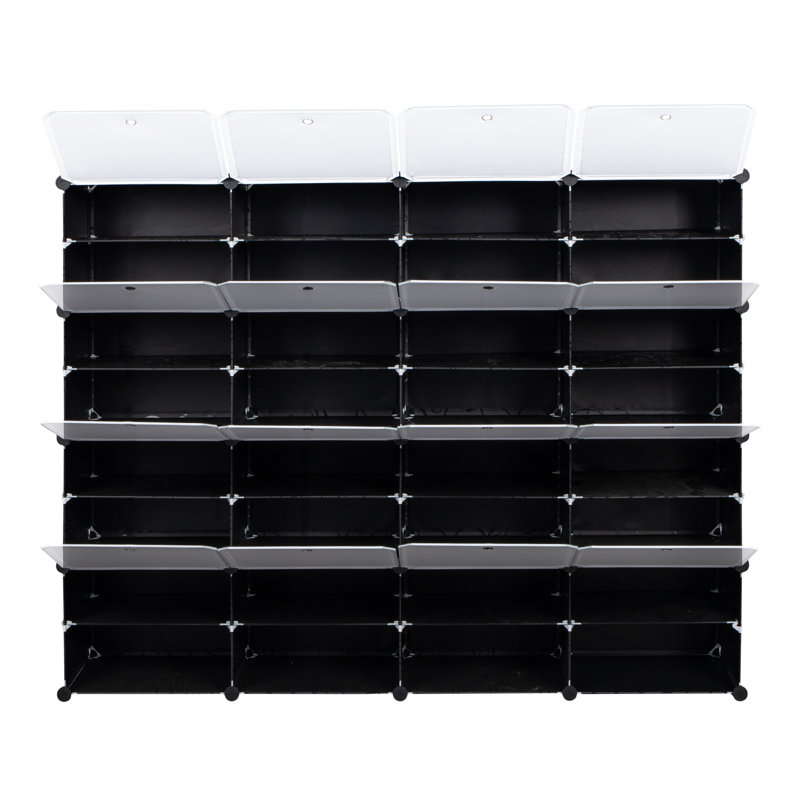 8-Tier Portable 64 Pair Shoe Rack Organizer 32 Grids Tower Shelf Storage Cabinet Stand Expandable For Heels Boots Slippers