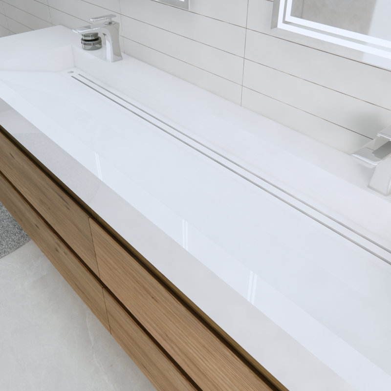 Ensemble de meuble-lavabo mural double 84 po Babajide, Chêne naturel