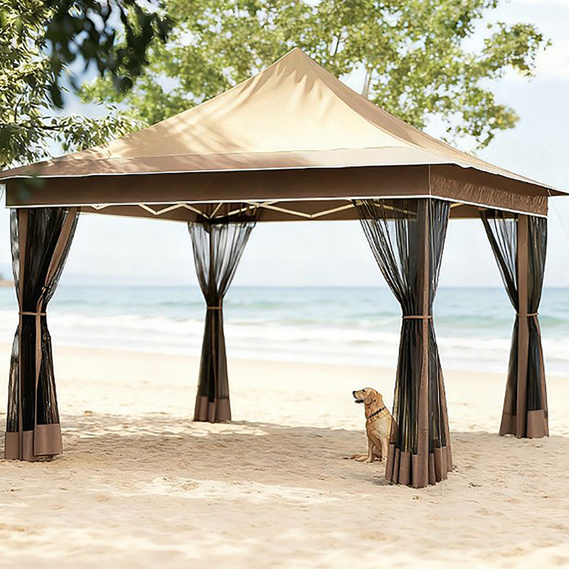 Adjustable Height Pop Up Tent,Canopy Tent with Mesh Netting,with Carry Bag,for Garden,Patio, Beige