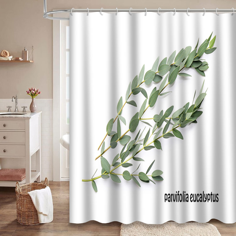 Rideau de douche vert à 12 crochets vert Eucalyptus, L 72 po x l 72 po