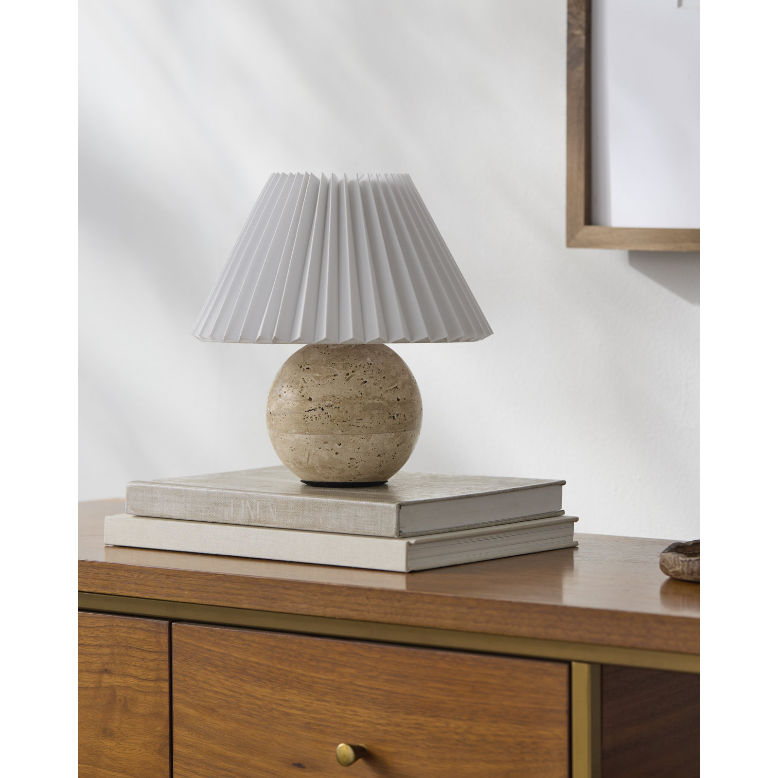 Chemise Travertine 10" Mini Table Lamp, Beige, Pleated Empire