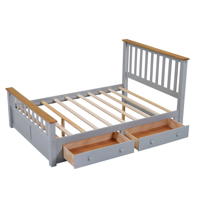Lit plateforme avec tiroirs Leshunda, Double, Gris