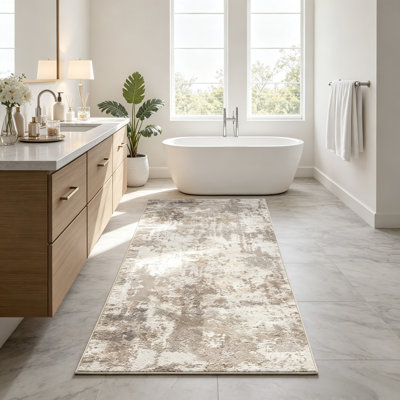 Neutral Modern Abstract 3x8 Runner Non-Slip Washable