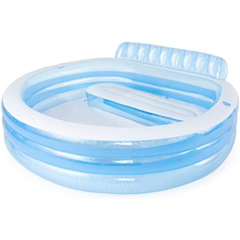 Swim Center Inflatable Family Lounge Pool: Built-In Bench – Cup Holder – 156 Gallon Capacity – 90" X 86" X 31" – Blue