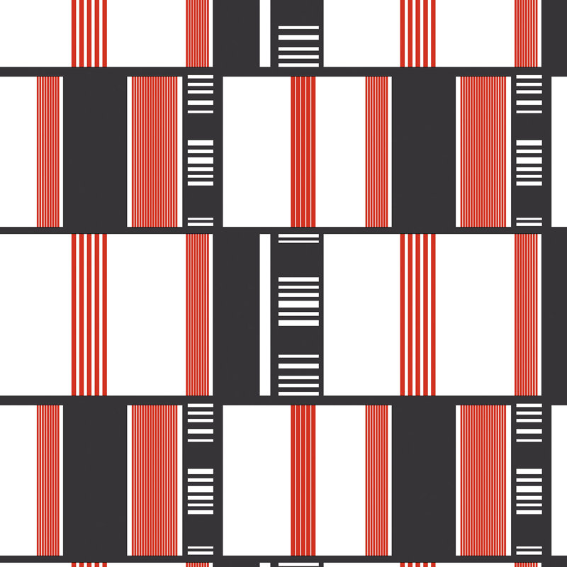 Papier peint géométrique, Blanc / rouge / noir