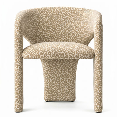Leopard Print Upholstered Dining Arm Chair with Curved Back and Padded Seat