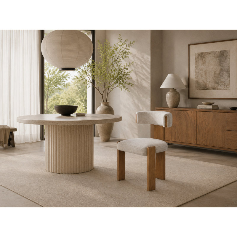 Chaise rembourrée avec dossier courbé et pieds en bois, Crème, Bois naturel