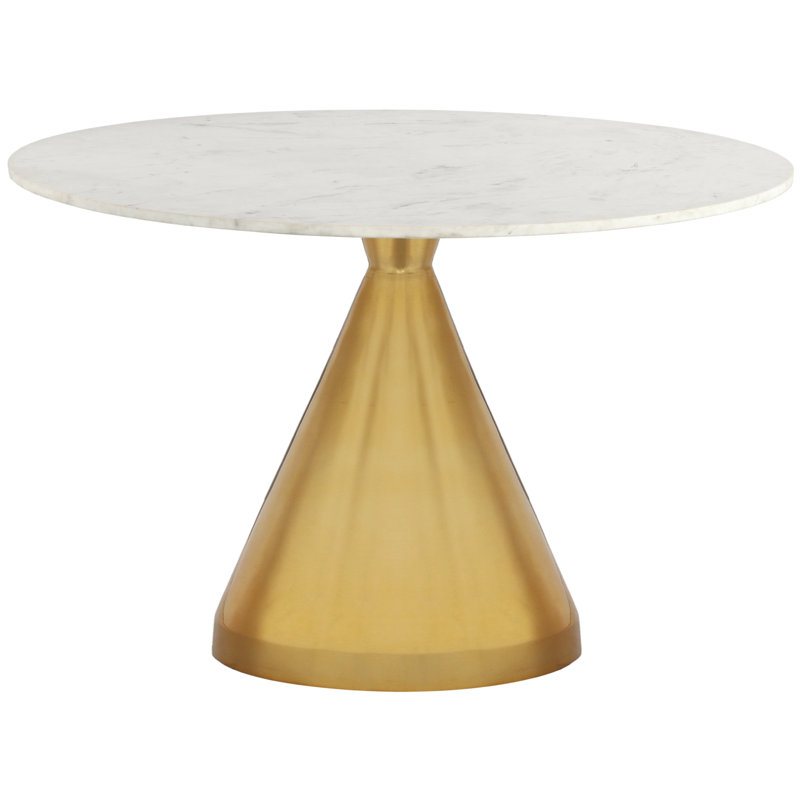 Heiderose Round Marble Top Metal Base Dining Table, Gold