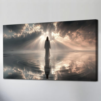 «Jesus marchant sur l'eau», reproduction d'art sur toile encadrée spirituelle chrétienne pour le salon, la chambre à coucher ou l'église, peinture de Jésus enveloppé, décoration murale 24 po x 48 po