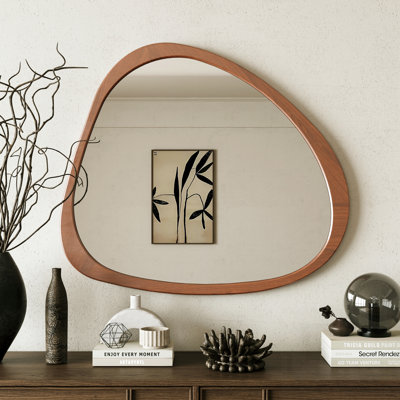 Miroir mural asymétrique en bois massif, grand miroir de 45 po pour la décoration intérieure, rehausse la luminosité et l'esthétique de la pièce