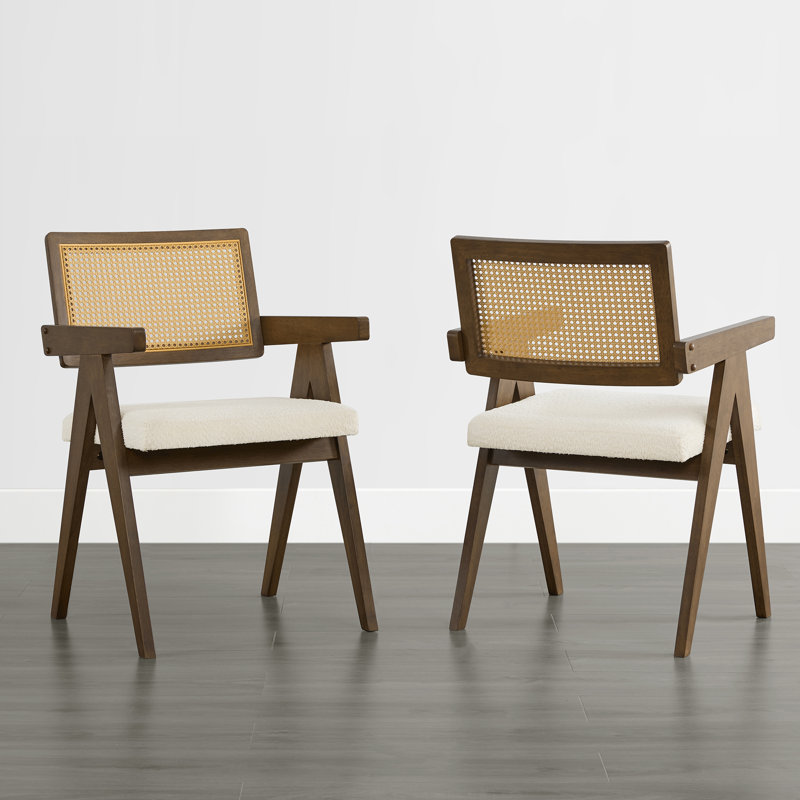 Chaise rembourrée avec dossier en rotin tissé, Noyer