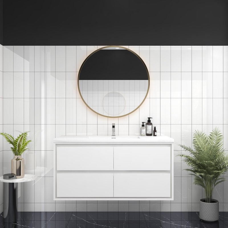 Azden 48" Wall-Mounted Single Bathroom Vanity Set, High Gloss White