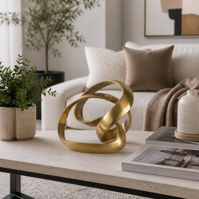 Modern Metal Knot Sculpture Figurine - 8", Gold
