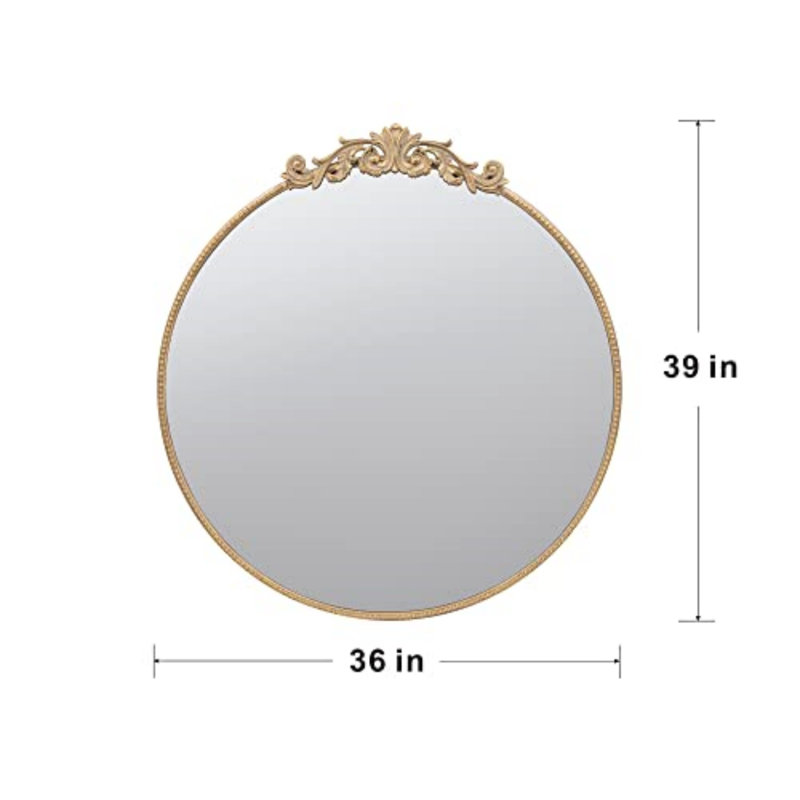 36 "x 39" miroir rond doré, miroir mural avec cadre en métal pour salle de bain