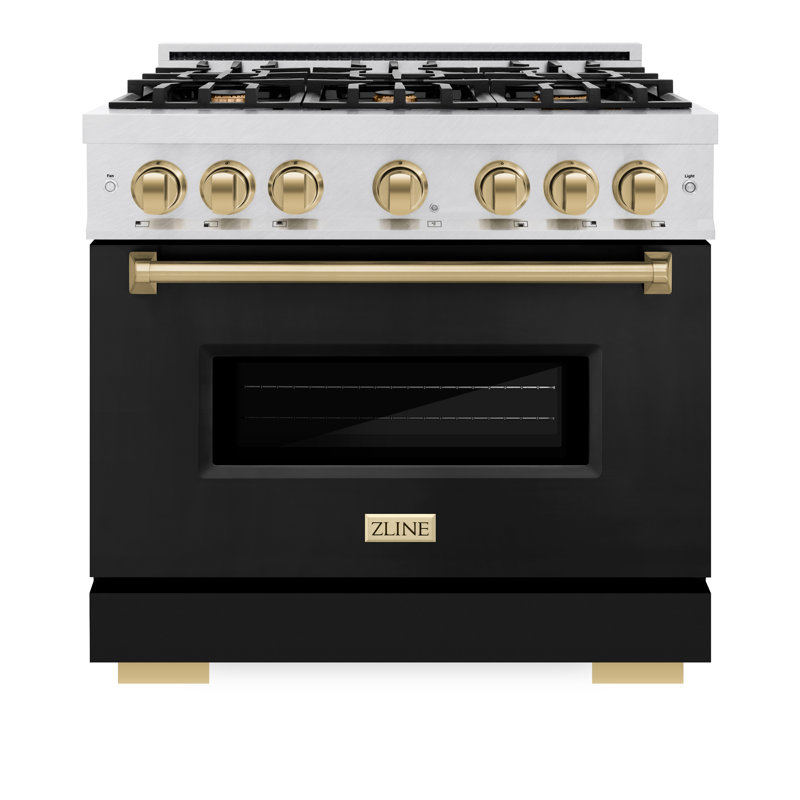 ZLINE Autograph Edition 36 in. 5.2 cu. ft. Classic Gas Range with 6 Burner Cooktop and Convection Gas Oven in Satin Stainless Steel with White Matte Door and Accents