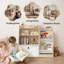 Bibliothèque pour enfants en bois naturel à 3 niveaux avec élingues en tissu pour chambre à coucher ou salle de jeux-1218261304-1239205237
