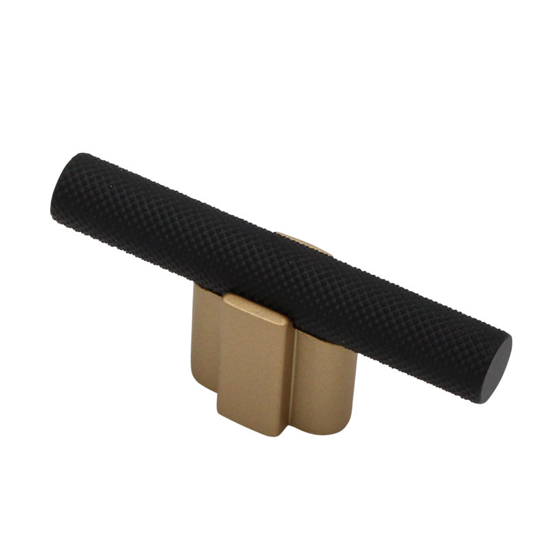 Knurled Bar T-Knob, Satin Brass/Matte Black