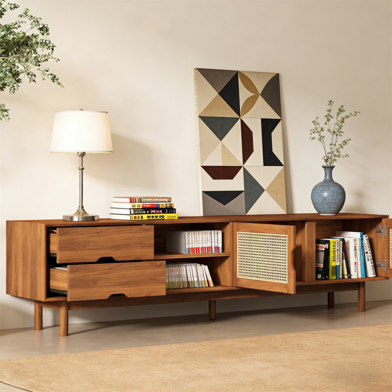 TV Stand For Tvs Up To 85 Inch, Media Console With 2 Drawers, Solid Wood Legs For Living Room