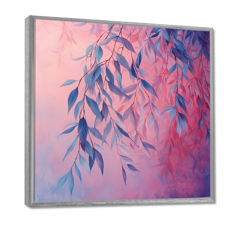 Coucher de soleil sur feuilles de saule II - feuilles, art mural, H 16 po x l 16 po, Impression encadrée flottante